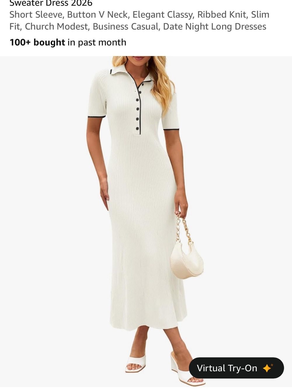 Ribbed Polo Midi Dress in White - Picture 4 of 4
